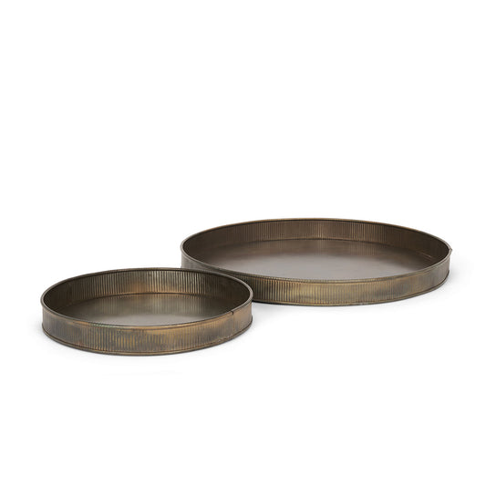 Mercana - Varun Round Antiqued Brass Metal Tray (Set of 2) - 70517 view 1