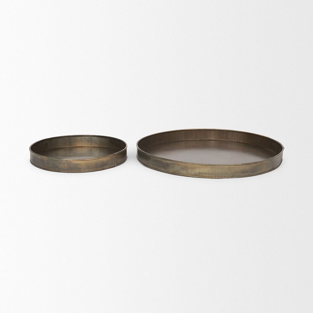 Mercana - Varun Round Antiqued Brass Metal Tray (Set of 2) - 70517 view 2