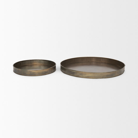Mercana - Varun Round Antiqued Brass Metal Tray (Set of 2) - 70517 view 2