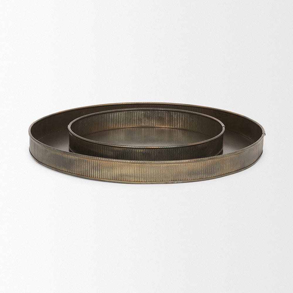 Mercana - Varun Round Antiqued Brass Metal Tray (Set of 2) - 70517 view 3