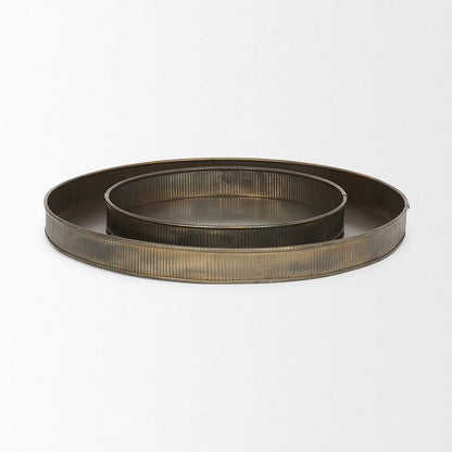 Mercana - Varun Round Antiqued Brass Metal Tray (Set of 2) - 70517 view 3