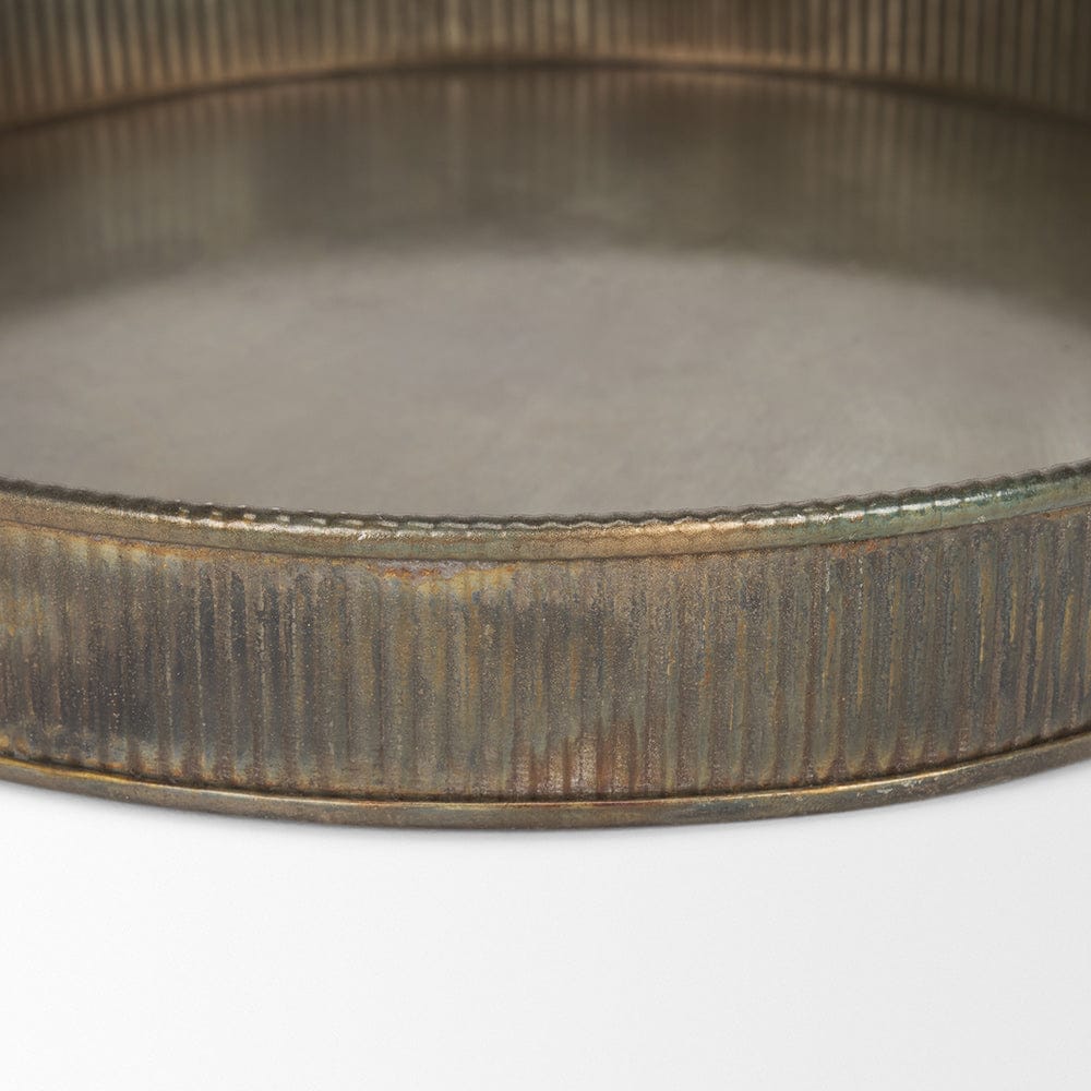 Mercana - Varun Round Antiqued Brass Metal Tray (Set of 2) - 70517 view 5