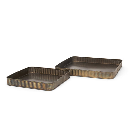 Mercana - Varun Square Antiqued Brass Metal Tray (Set of 2) - 70516 view 1
