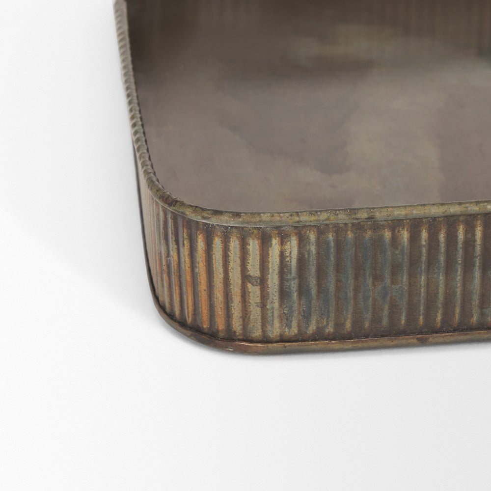 Mercana - Varun Square Antiqued Brass Metal Tray (Set of 2) - 70516 view 5