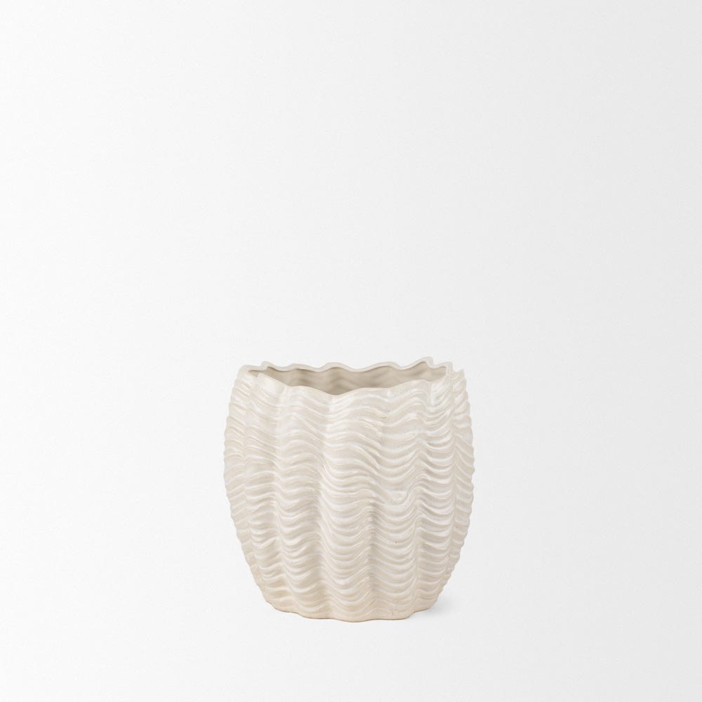 Mercana - Velia Short Seashell Sculptural Cream Glazed Ceramic Vase - 70987 view 2