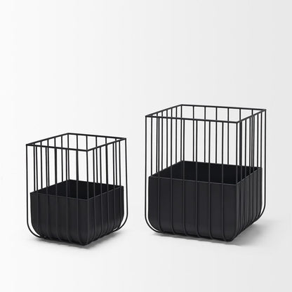 Mercana - Verna Matte Black Wire Cage Metal Planters (Set of 2) - 70536_CLOSEOUT view 3