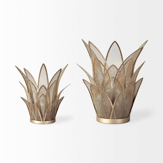 Mercana - Vero I Small Gold Toned Mesh Metal Leaves Table Candle Holder - 67889 view 2