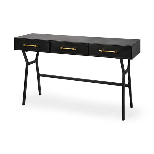 Mercana - Vince 51L x 18W Black Metal W/Gold Accents 3 Drawer Office Desk - 68443 view 1