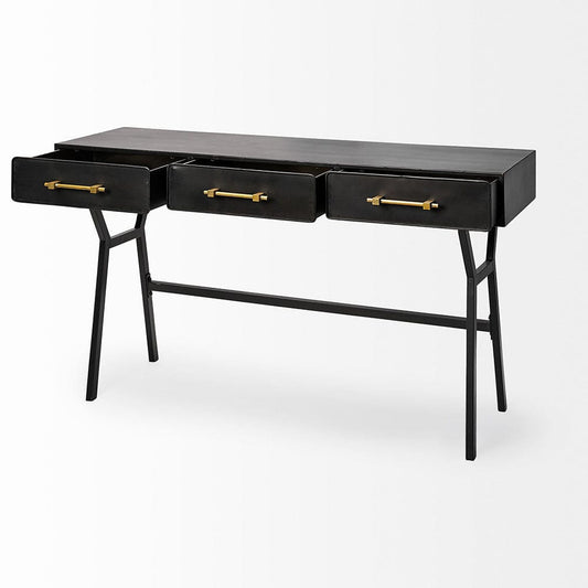 Mercana - Vince 51L x 18W Black Metal W/Gold Accents 3 Drawer Office Desk - 68443 view 2