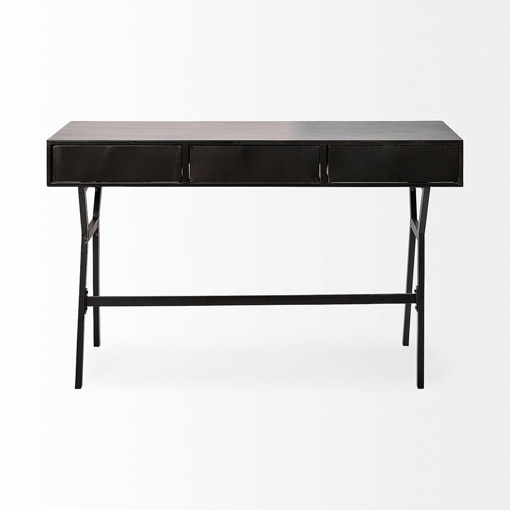 Mercana - Vince 51L x 18W Black Metal W/Gold Accents 3 Drawer Office Desk - 68443 view 3