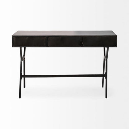 Mercana - Vince 51L x 18W Black Metal W/Gold Accents 3 Drawer Office Desk - 68443 view 3