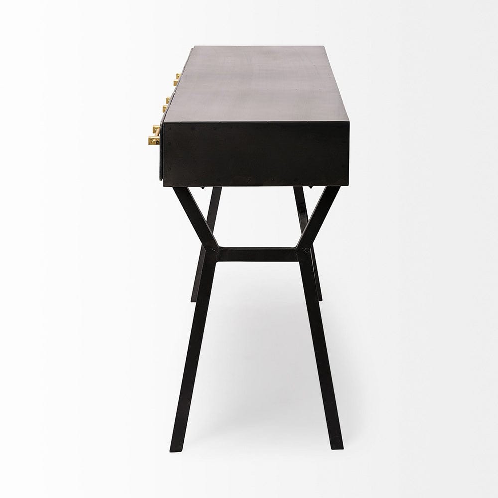 Mercana - Vince 51L x 18W Black Metal W/Gold Accents 3 Drawer Office Desk - 68443 view 4