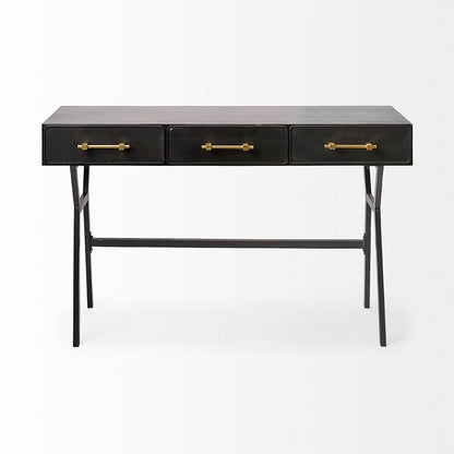Mercana - Vince 51L x 18W Black Metal W/Gold Accents 3 Drawer Office Desk - 68443 view 5