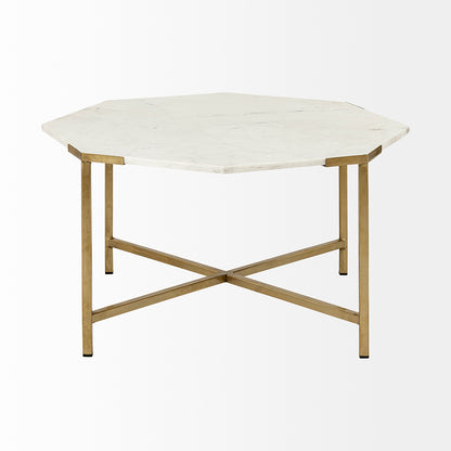 Mercana - Vincent 33" Octagonal White Marble Tabletop w/ Gold Metal Base Coffee Table - 68850-AB view 2