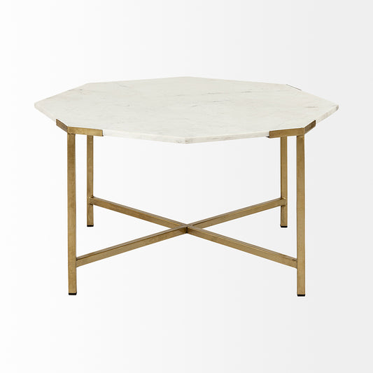 Mercana - Vincent 33" Octagonal White Marble Tabletop w/ Gold Metal Base Coffee Table - 68850-AB view 2