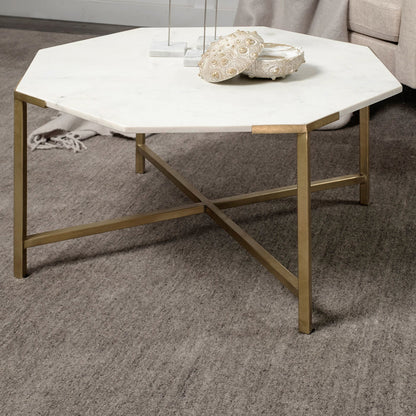 Mercana - Vincent 33" Octagonal White Marble Tabletop w/ Gold Metal Base Coffee Table - 68850-AB view 4