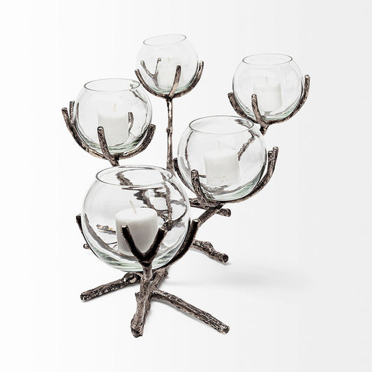 Mercana - Vine I Distressed Silver Metal Creeper Five Candle Table Candle Holder - 68415 view 2