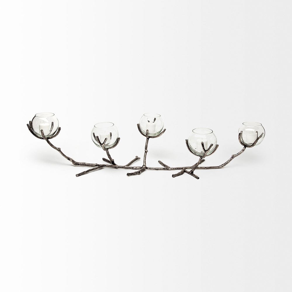 Mercana - Vine I Distressed Silver Metal Creeper Five Candle Table Candle Holder - 68415 view 3