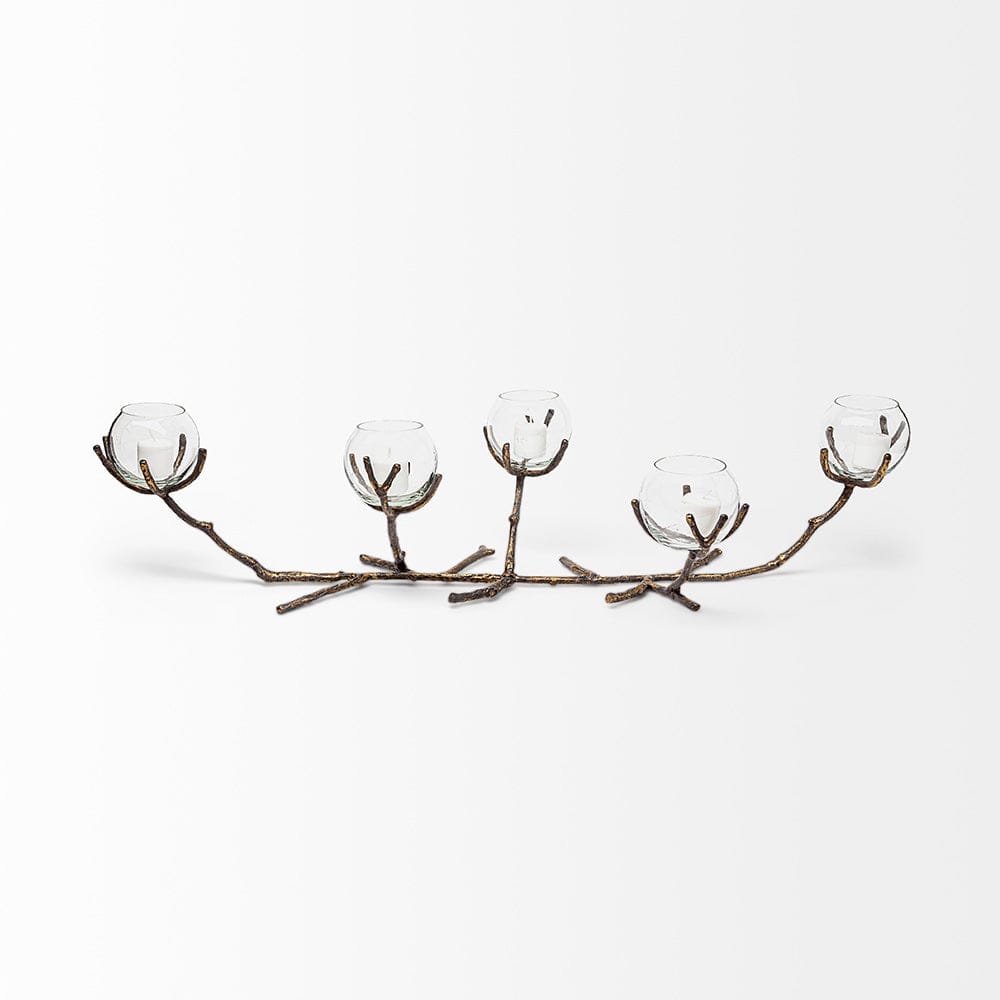 Mercana - Vine II Distressed Gold Metal Creeper Five Candle Table Candle Holder - 68416 view 2