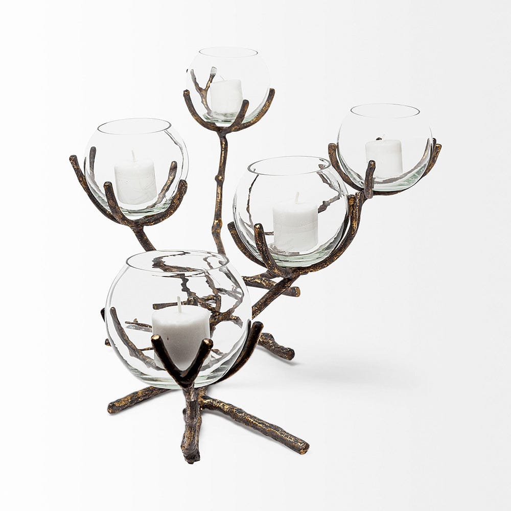 Mercana - Vine II Distressed Gold Metal Creeper Five Candle Table Candle Holder - 68416 view 3