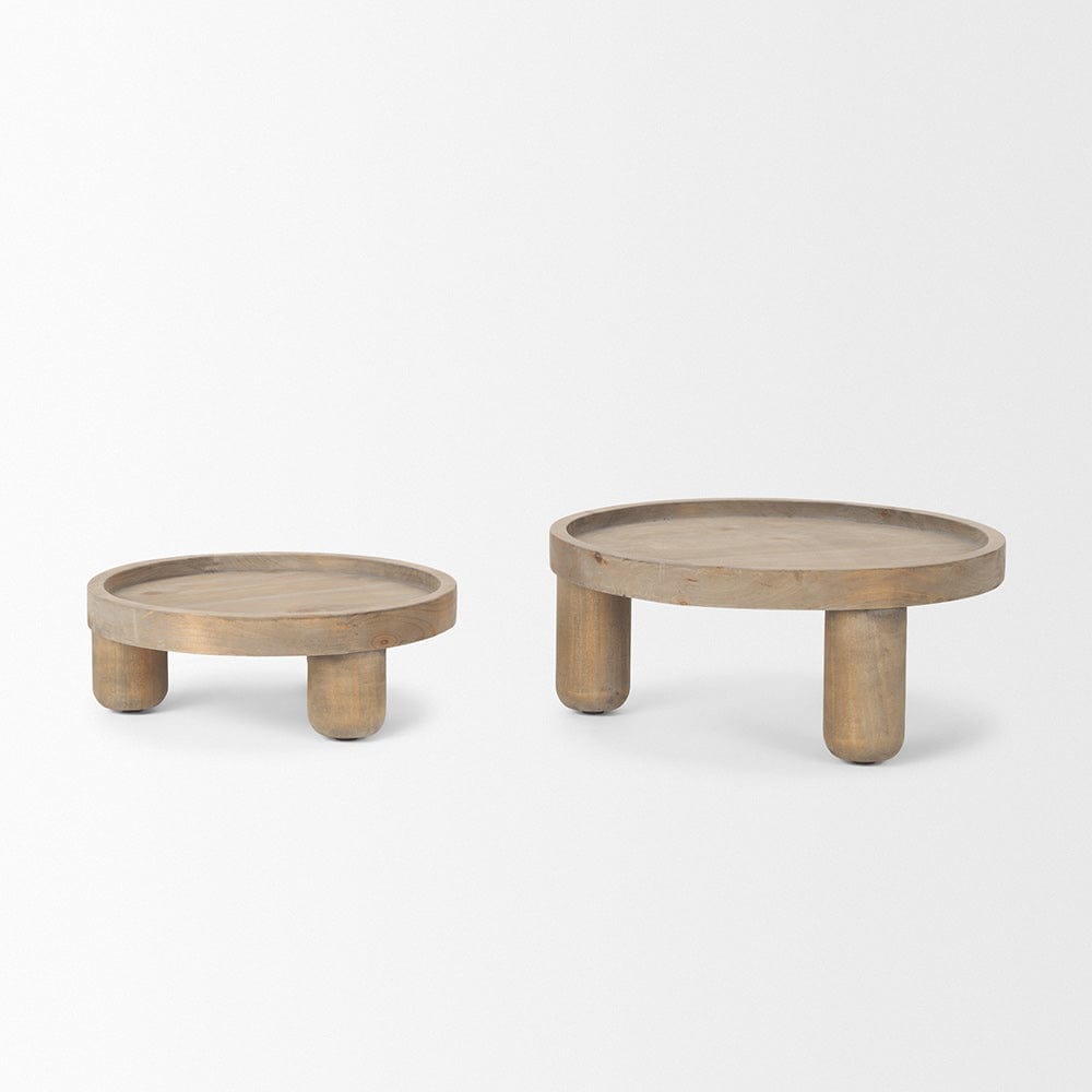 Mercana - Virve Round Light Brown Wood w/ Gray Wash Wooden Trays - 70926 view 2