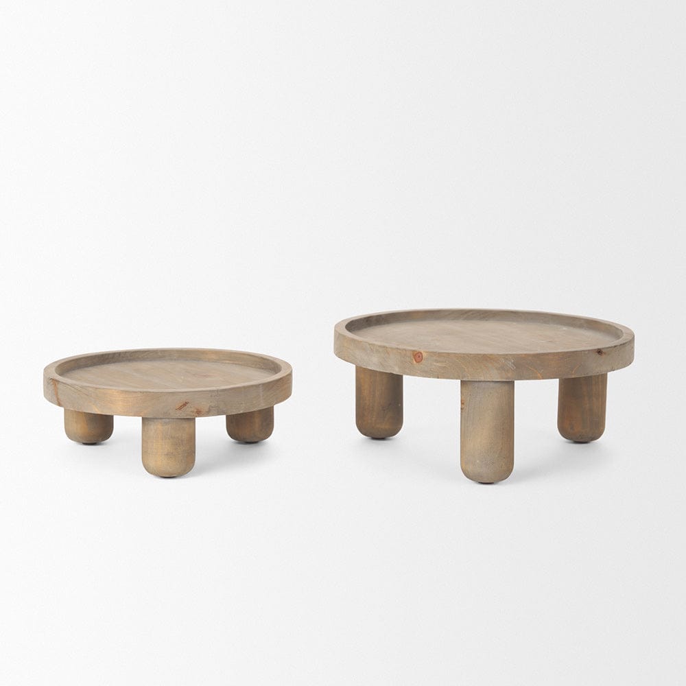 Mercana - Virve Round Light Brown Wood w/ Gray Wash Wooden Trays - 70926 view 3