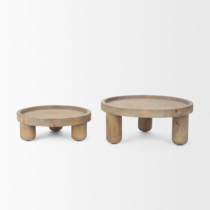 Mercana - Virve Round Light Brown Wood w/ Gray Wash Wooden Trays - 70926 view 4