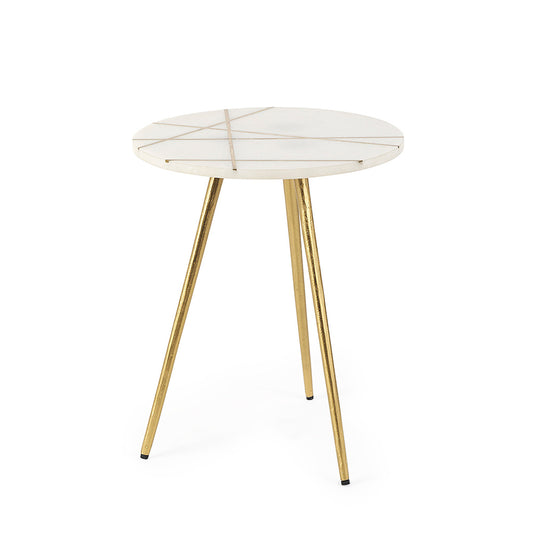 Mercana - Vivienne 16.0L x 16.0W x 19.0H White Marble W/Antique Gold Metal Round Small Side Table - 69674_CLOSEOUT view 1