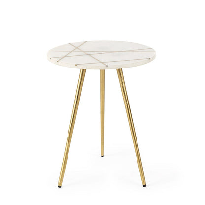 Mercana - Vivienne 16.0L x 16.0W x 19.0H White Marble W/Antique Gold Metal Round Small Side Table - 69674_CLOSEOUT view 2