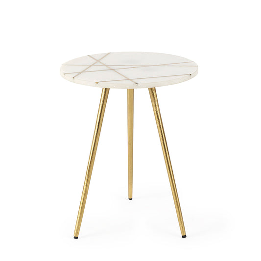 Mercana - Vivienne 16.0L x 16.0W x 19.0H White Marble W/Antique Gold Metal Round Small Side Table - 69674_CLOSEOUT view 2