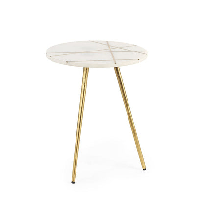 Mercana - Vivienne 16.0L x 16.0W x 19.0H White Marble W/Antique Gold Metal Round Small Side Table - 69674_CLOSEOUT view 3