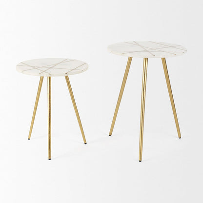 Mercana - Vivienne 16.0L x 16.0W x 19.0H White Marble W/Antique Gold Metal Round Small Side Table - 69674_CLOSEOUT view 4