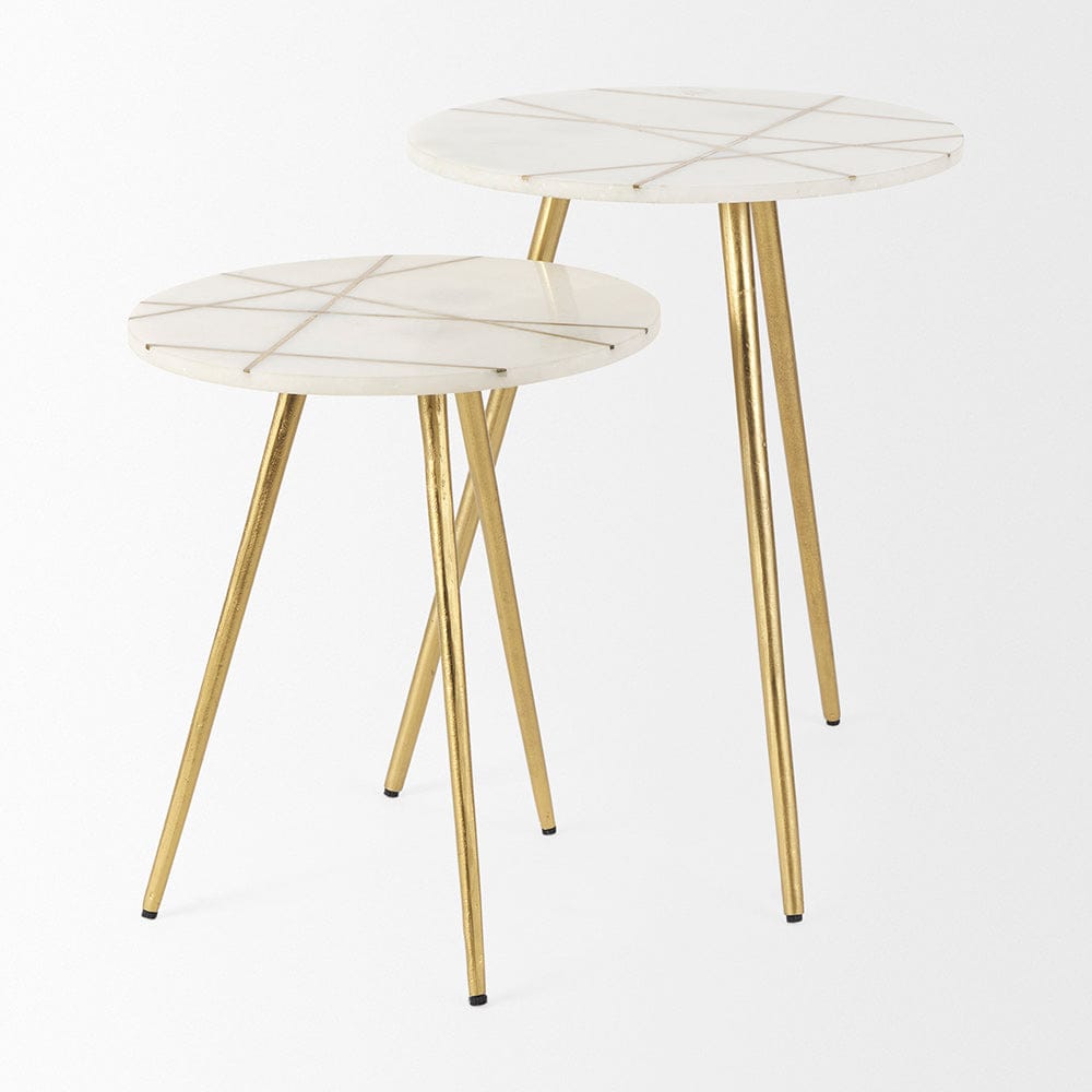 Mercana - Vivienne 16.0L x 16.0W x 19.0H White Marble W/Antique Gold Metal Round Small Side Table - 69674_CLOSEOUT view 5