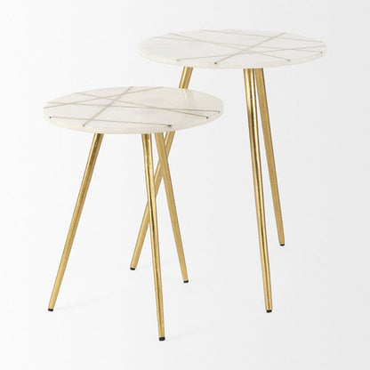 Mercana - Vivienne 16.0L x 16.0W x 19.0H White Marble W/Antique Gold Metal Round Small Side Table - 69674_CLOSEOUT view 5