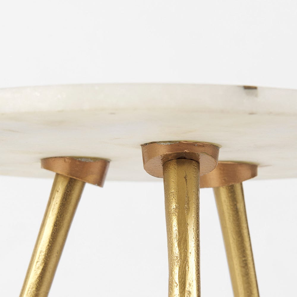 Mercana - Vivienne 16.0L x 16.0W x 19.0H White Marble W/Antique Gold Metal Round Small Side Table - 69674_CLOSEOUT view 8