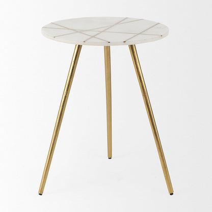 Mercana - Vivienne 18.0L x 18.0W x 23.0H White Marble W/Antique Gold Metal Round Large Accent Table - 69675_CLOSEOUT view 2