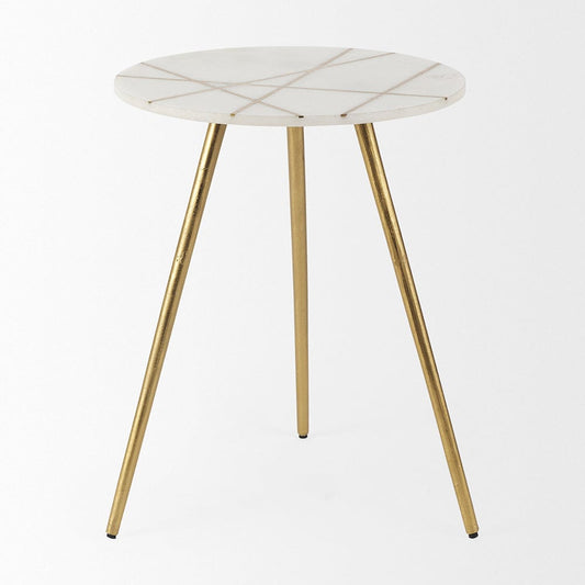Mercana - Vivienne 18.0L x 18.0W x 23.0H White Marble W/Antique Gold Metal Round Large Accent Table - 69675_CLOSEOUT view 2