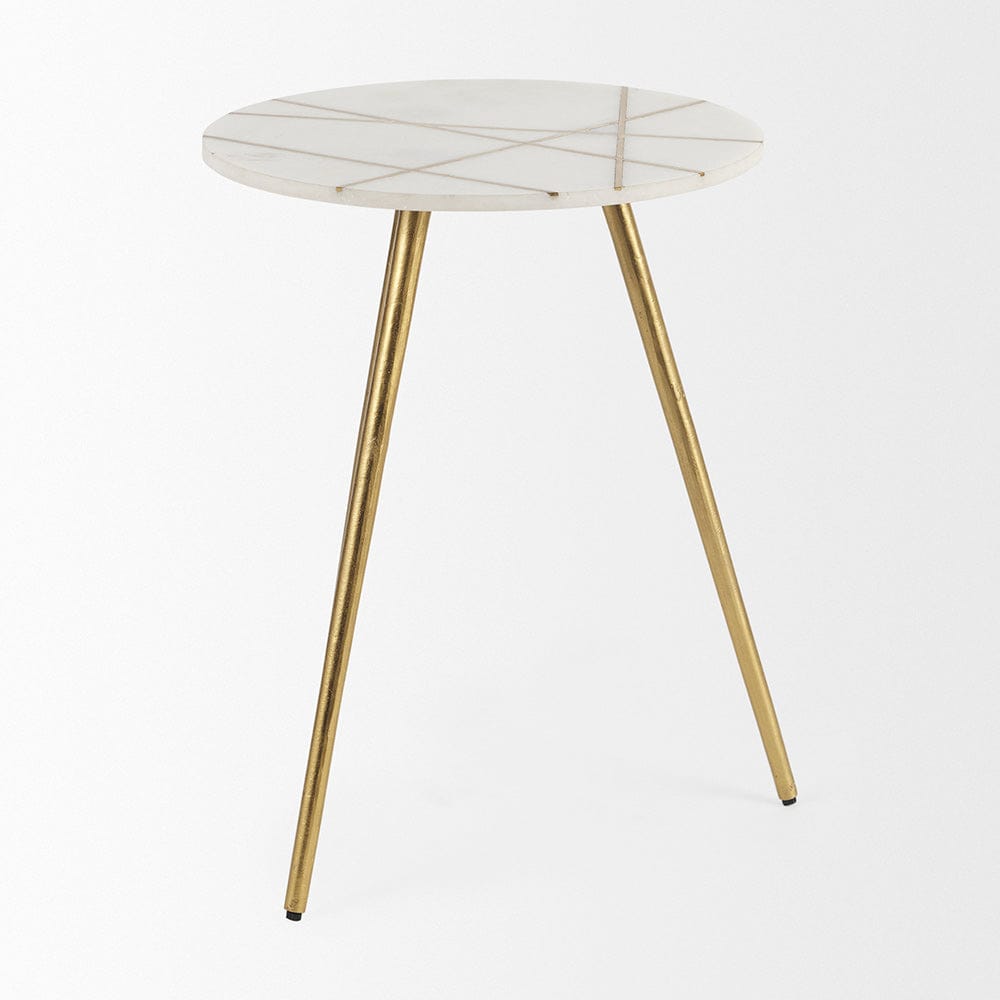 Mercana - Vivienne 18.0L x 18.0W x 23.0H White Marble W/Antique Gold Metal Round Large Accent Table - 69675_CLOSEOUT view 3