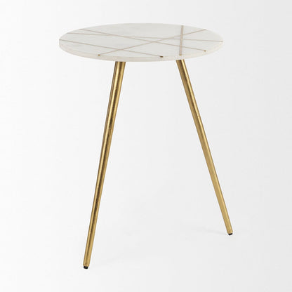 Mercana - Vivienne 18.0L x 18.0W x 23.0H White Marble W/Antique Gold Metal Round Large Accent Table - 69675_CLOSEOUT view 3