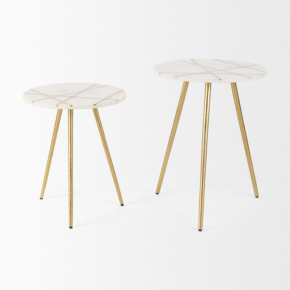 Mercana - Vivienne 18.0L x 18.0W x 23.0H White Marble W/Antique Gold Metal Round Large Accent Table - 69675_CLOSEOUT view 10