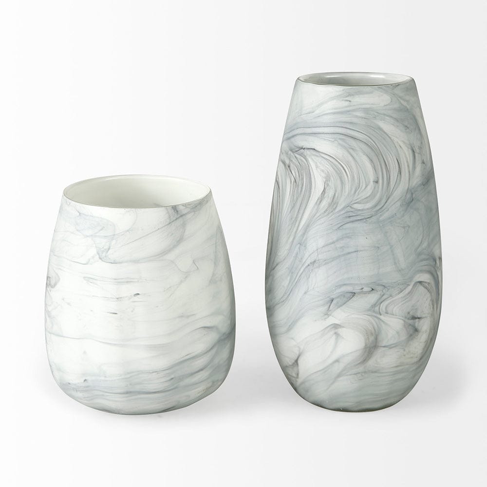 Mercana - Volta II Tall White Gray Abstract Pattern Glass Vase - 68038 view 3