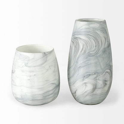 Mercana - Volta II Tall White Gray Abstract Pattern Glass Vase - 68038 view 3