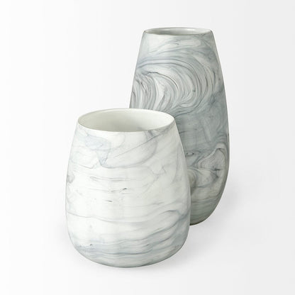 Mercana - Volta II Tall White Gray Abstract Pattern Glass Vase - 68038 view 4