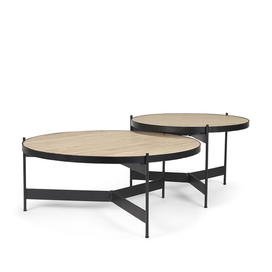 Mercana - Wade Travertine Marble w/ Matte Black Metal Coffee Tables - 71042-AB view 1