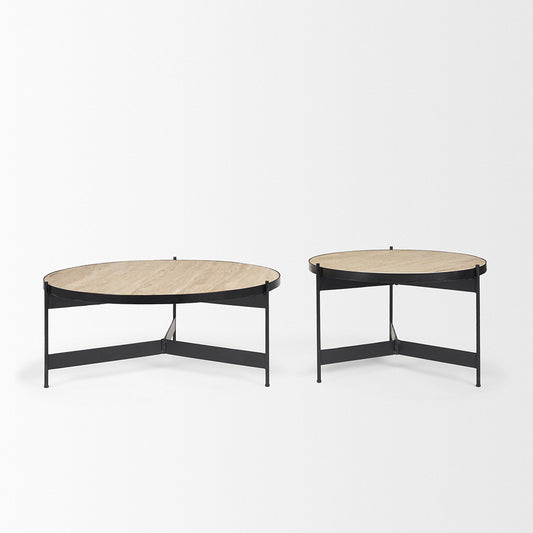 Mercana - Wade Travertine Marble w/ Matte Black Metal Coffee Tables - 71042-AB view 2