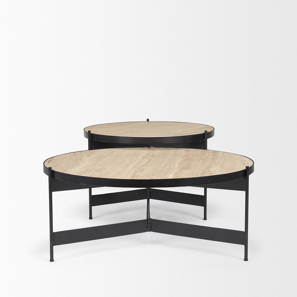 Mercana - Wade Travertine Marble w/ Matte Black Metal Coffee Tables - 71042-AB view 3