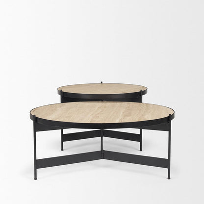 Mercana - Wade Travertine Marble w/ Matte Black Metal Coffee Tables - 71042-AB view 3