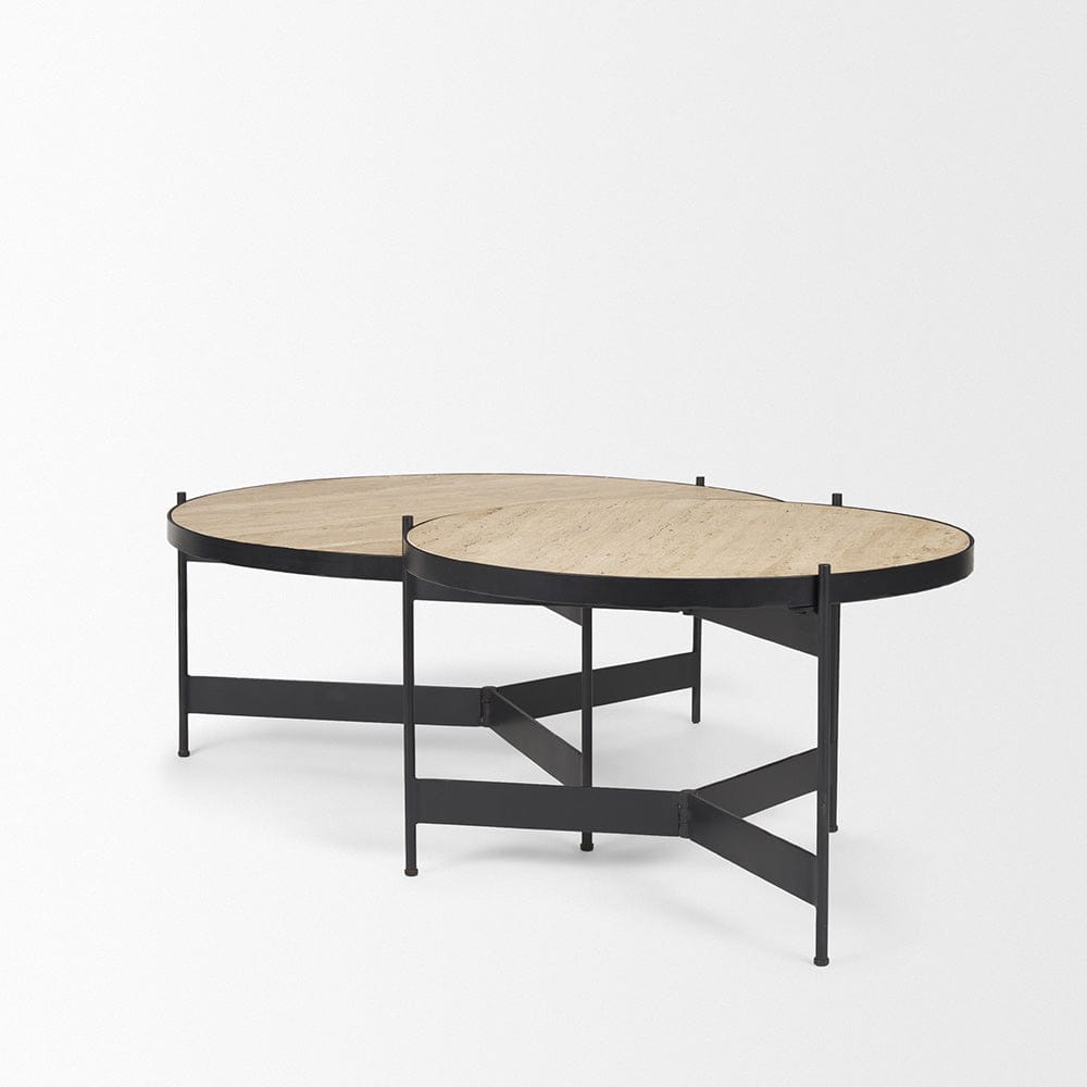 Mercana - Wade Travertine Marble w/ Matte Black Metal Coffee Tables - 71042-AB view 4