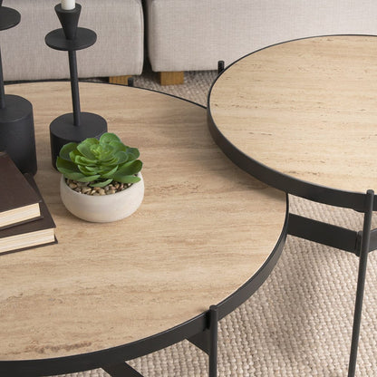 Mercana - Wade Travertine Marble w/ Matte Black Metal Coffee Tables - 71042-AB view 12