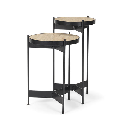 Mercana - Wade Travertine Marble w/ Matte Black Metal End Tables - 71043-AB view 1